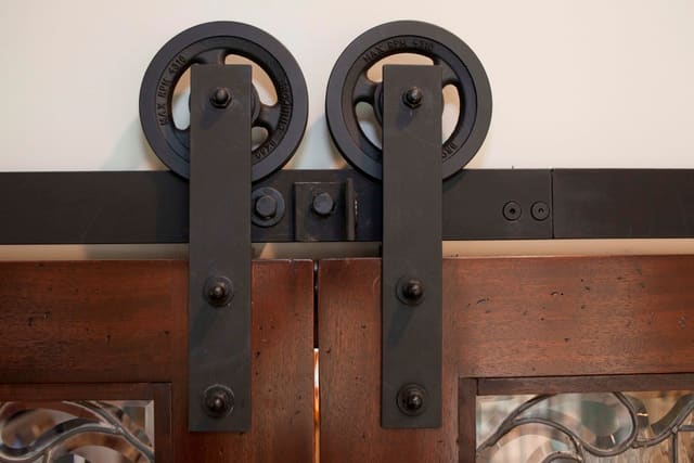 Close up of barn door track