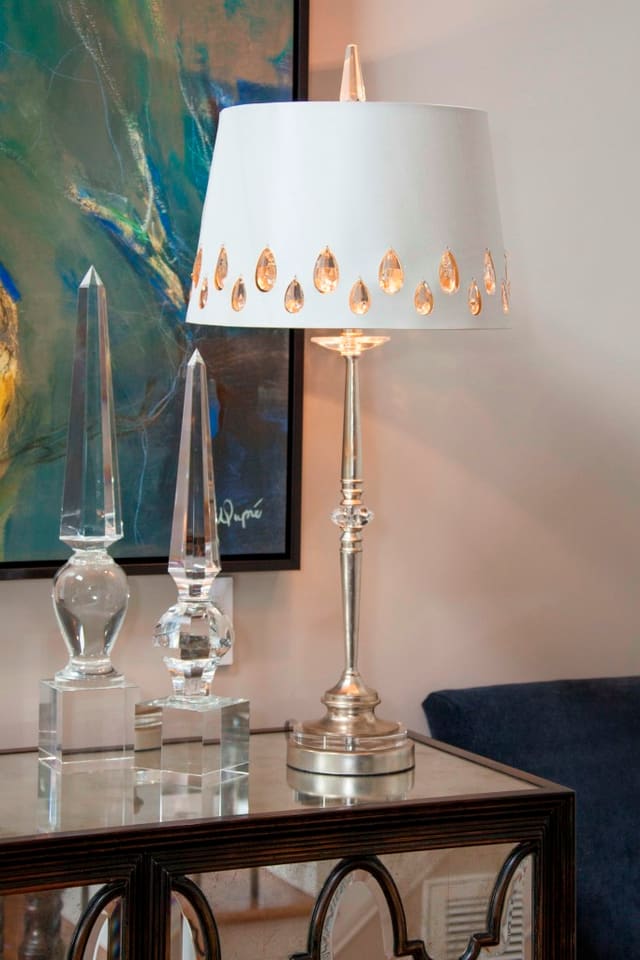 Close up of Foyer lamp with glass details in shade