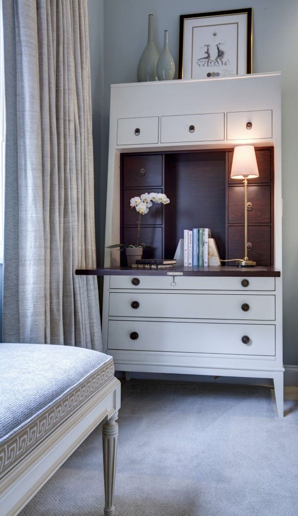 Secretary with cream exterior and stained interior