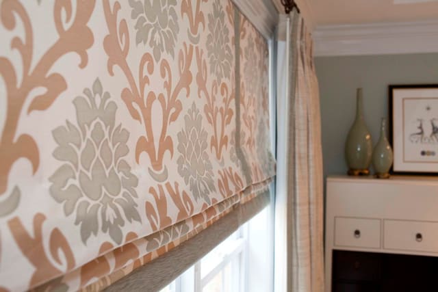 Close up of Roman Shade in Master Bedroom