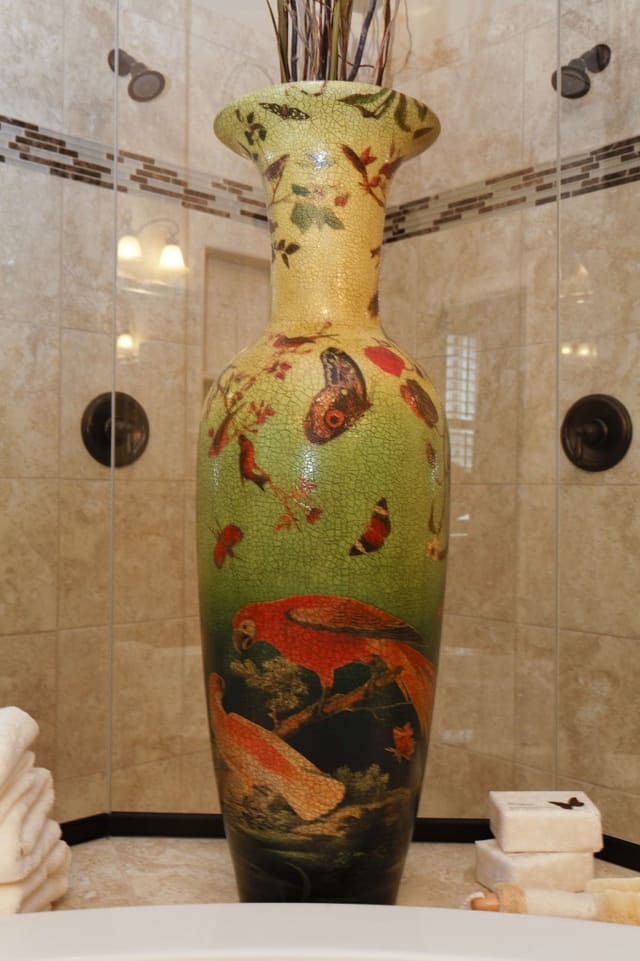 Colorful vase in Master Bathroom
