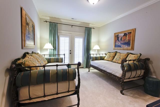 Guest Bedroom with Twin Daybeds, Custom Bedding, and Custom Drapery Panels
