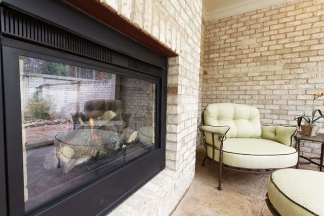 Back Patio with Outdoor Fireplace and Outdoor Furniture