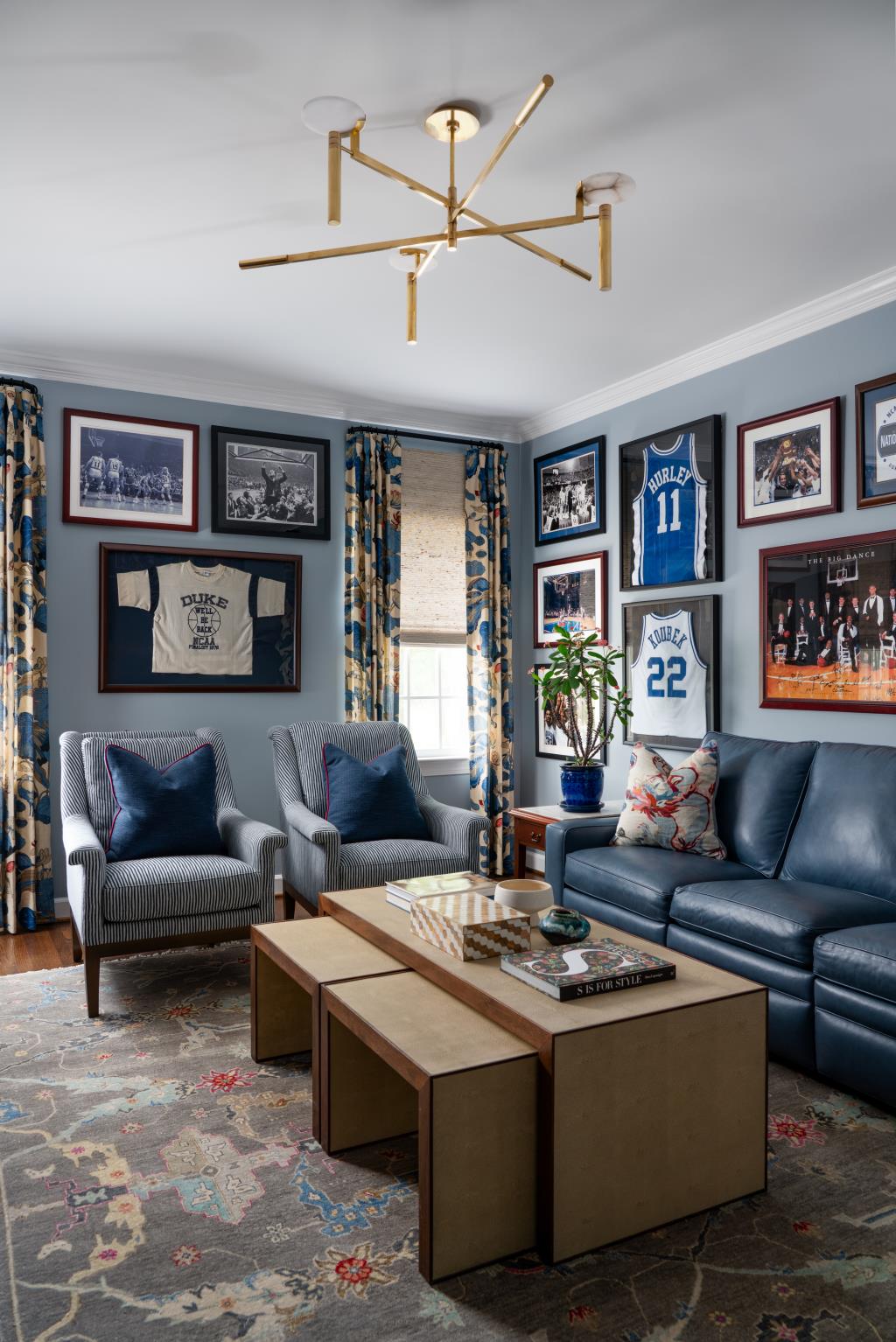Sports themed Den with Blue accents