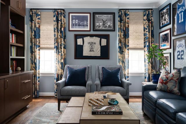 Sports themed Den with Blue accents