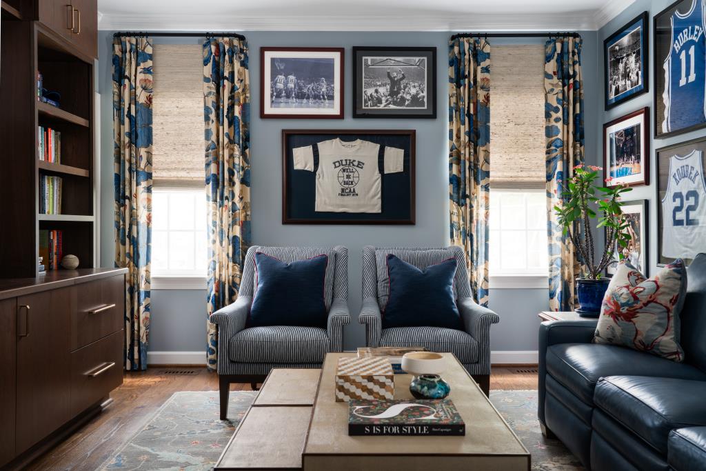 Sports themed Den with Blue accents