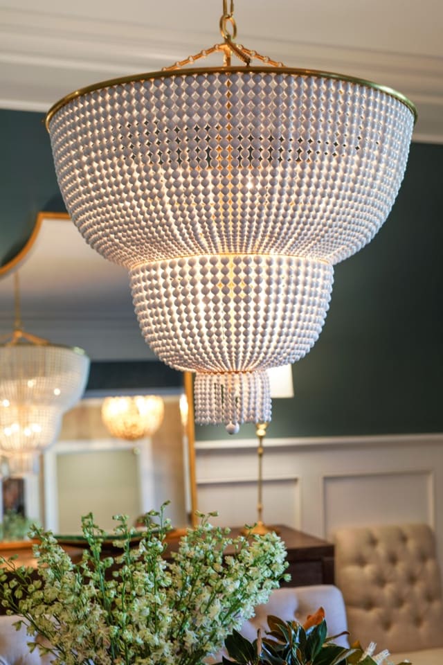 Visual Comfort two tier beaded chandelier in brass finish