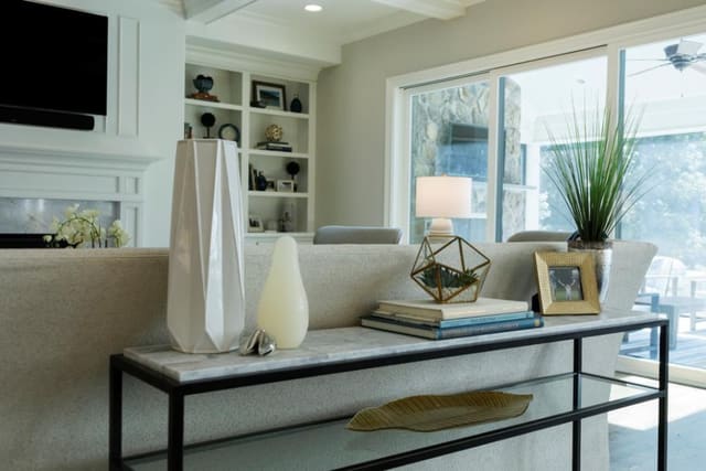 Accessorized console in Chapel Hill Family Room