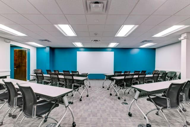 Office Training Room with Turquoise accent wall