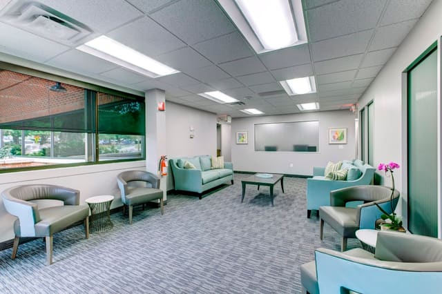 Second Floor Lobby with Grey and Aqua colors
