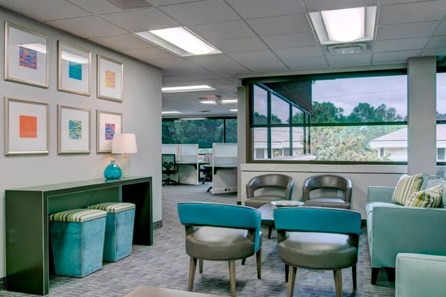 Second Floor Lobby with Grey and Aqua colors