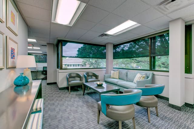 Second Floor Lobby with Grey and Aqua colors