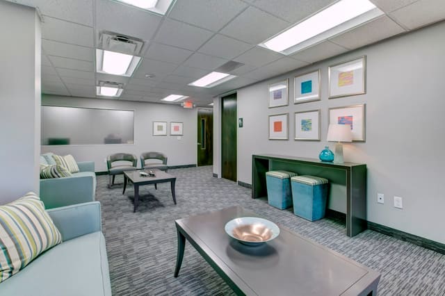 Second Floor Lobby with Grey and Aqua colors