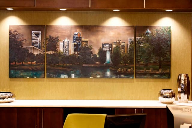 Original artwork of Charlotte skyline, painted by Design Works Studio designer Elizabeth Allran Whitley