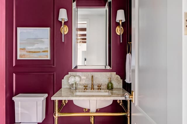 Statament powder room with deep fushia walls