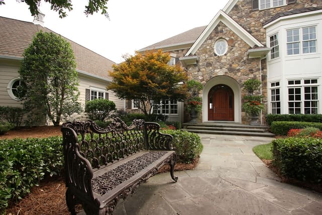 Stone front exterior of Durham home