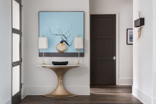 Foyer with Gold Entryway Table & Abstract Artwork