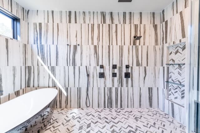 Overview of Abstract Pattern Walk-in Shower