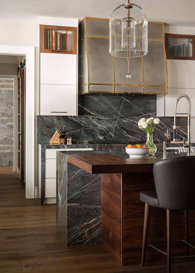 Kitchen with Marble Backsplash & Countertop
