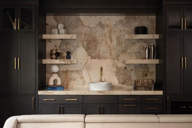Close Up Built In Wet Bar with Floating Shelves