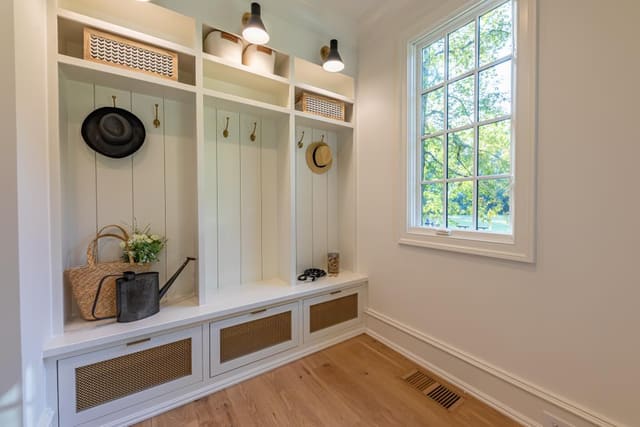 Mud Room of Raleigh home with built-in cubbies
