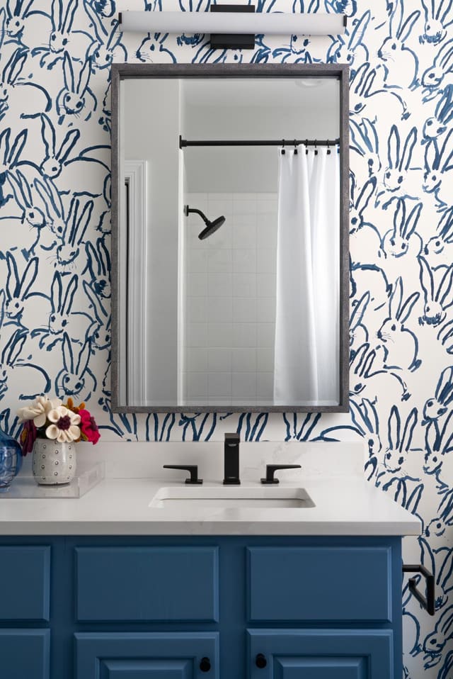 Powder Bath with Blue Bunny Wallpaper