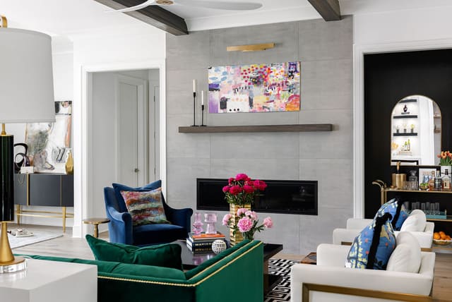 Open concept living room with Jenny Fassino art.