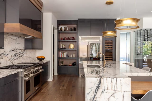 Kitchen with Marble Waterfall Edge