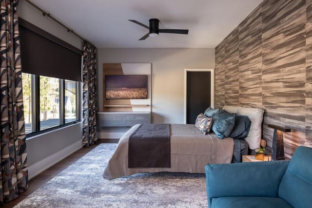 Guest Bedroom with Abstract Wallpaper