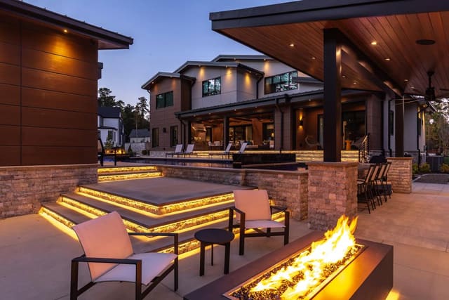 Backyard Lounge Area with Fire Pit