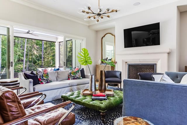 N. Raleigh Family Room with blue and green colors