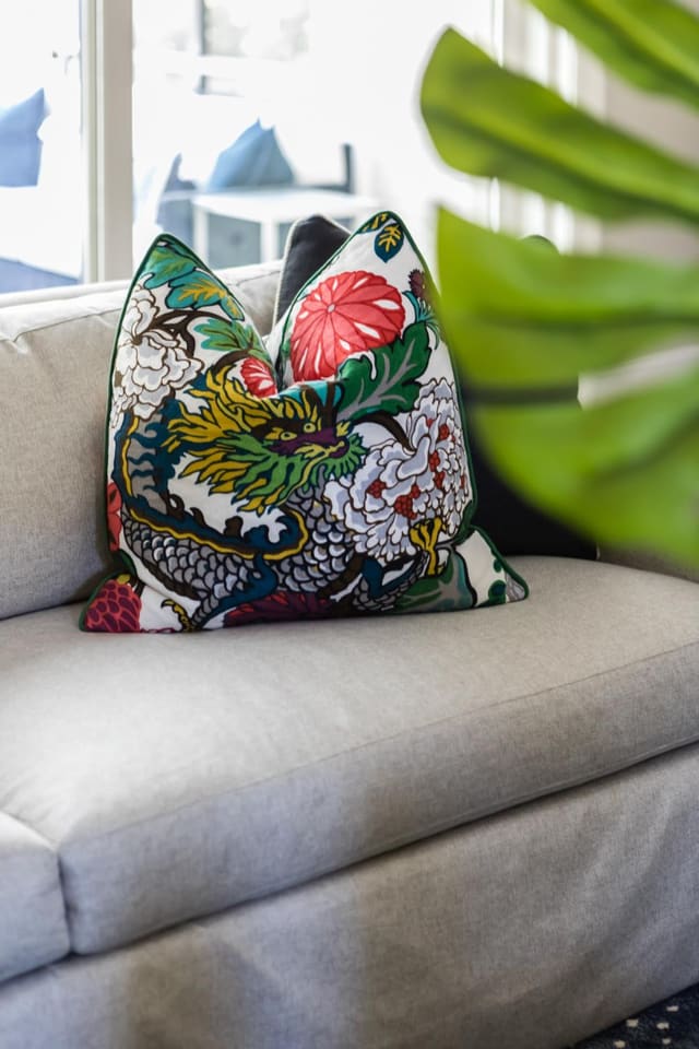Chiang Mai throw pillow on neutral sofa