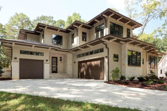 Exterior of modern new construction in Avalaire neighborhood