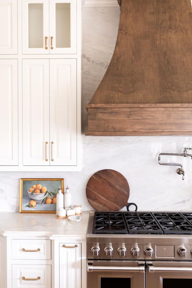Custom wooden oven hood.