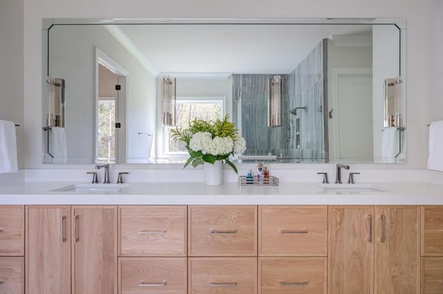 Primary Bath Double Vanity with Silver Hardware