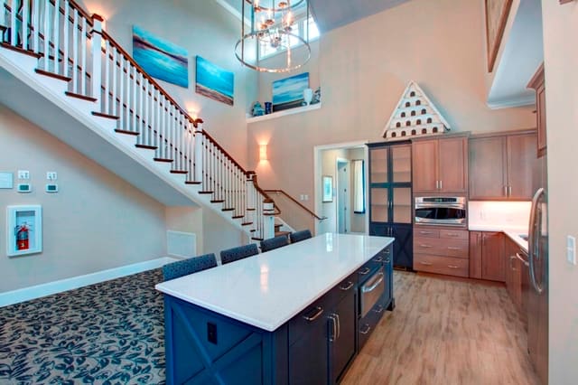Clubhouse Kitchen with blue islan