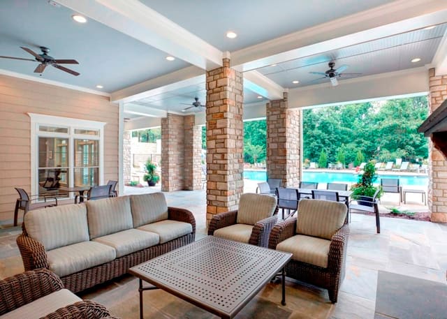 Outdoor Living Area at Raleigh Clubhouse, overlooking pool