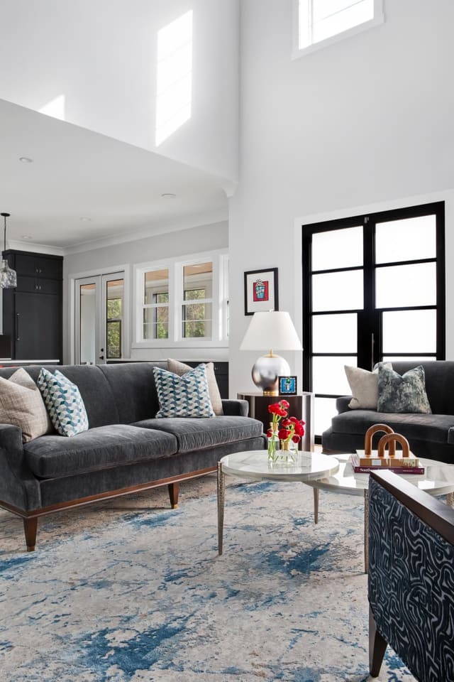Living Room with Blue Patterned Pillows