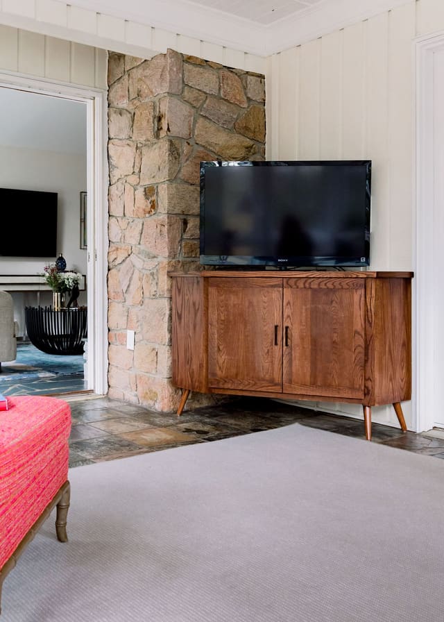 Custom built assymetrical TV cabinet