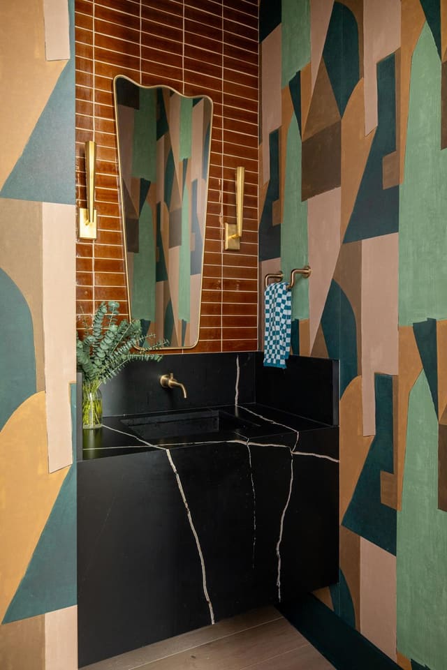 Powder Bath with Abstract Wallpaper