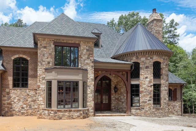Exterior of Raleigh Home with stone and brick