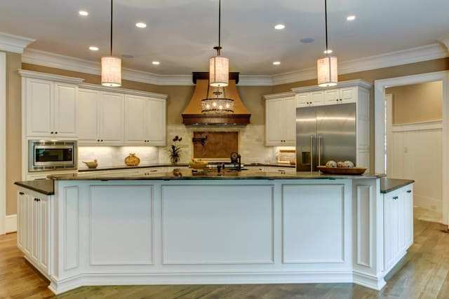 Raleigh Kitchen with large island with pendant lights overhead
