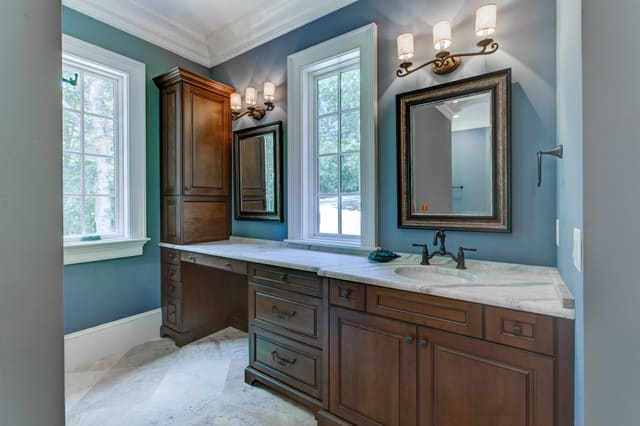 Master Bathroom in Raleigh home with marble countertops