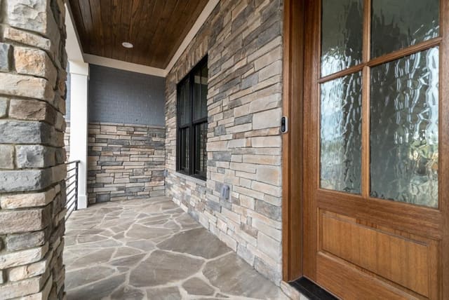 Front Porch with Brown Wood Accents