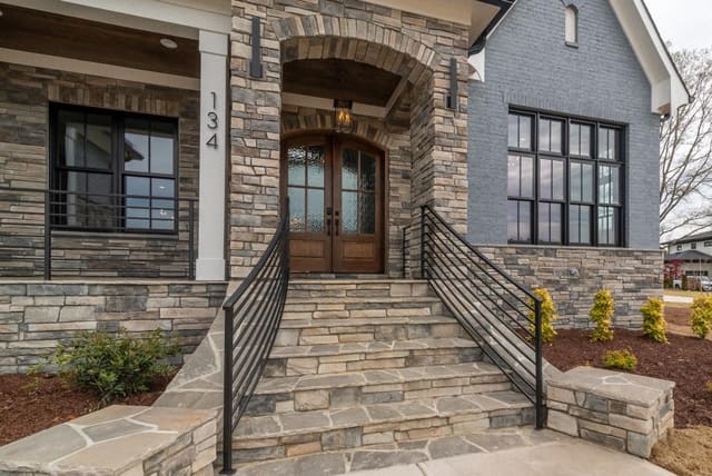 Front Porch with Brown Wood Accents