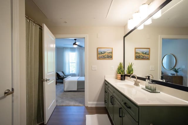 Bathroom with Green Cabinetry