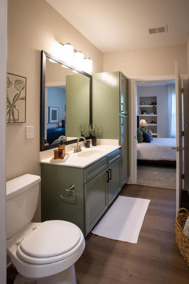 Bathroom with Green Cabinetry