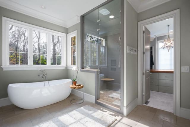 Wake Forest Master Bedroom with freestanding tub