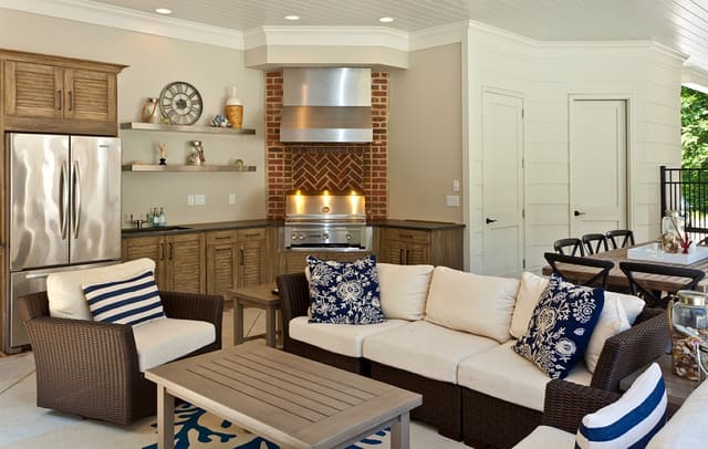 Outdoor Living Area at Wake Forest Home with outdoor Kitchen