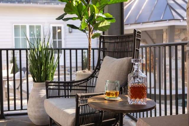 Outdoor Sitting Area with Naturistic Decor and Tan Accents